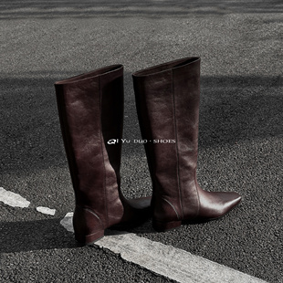 2.5cm不过膝宽筒长靴女真皮骑士靴显瘦百搭时装 牛皮 靴 七与多