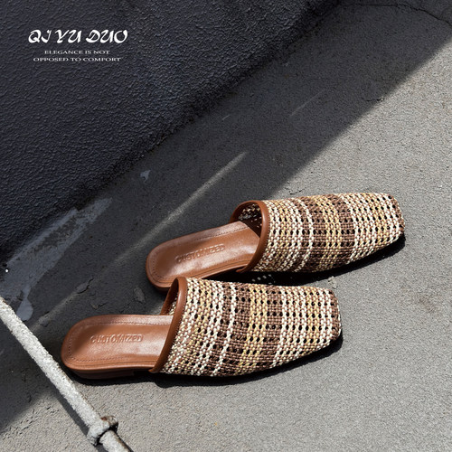 编织凉拖女镂空平底外穿半拖