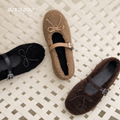 芭蕾鞋 QIYUDUO 时尚 羊卷毛蝴蝶结内增高浅口单鞋 毛毛鞋 女秋冬新款