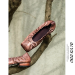 QIYUDUO 法式褶皱芭蕾平底鞋女2026春款真皮方头一脚蹬蝴蝶结单鞋