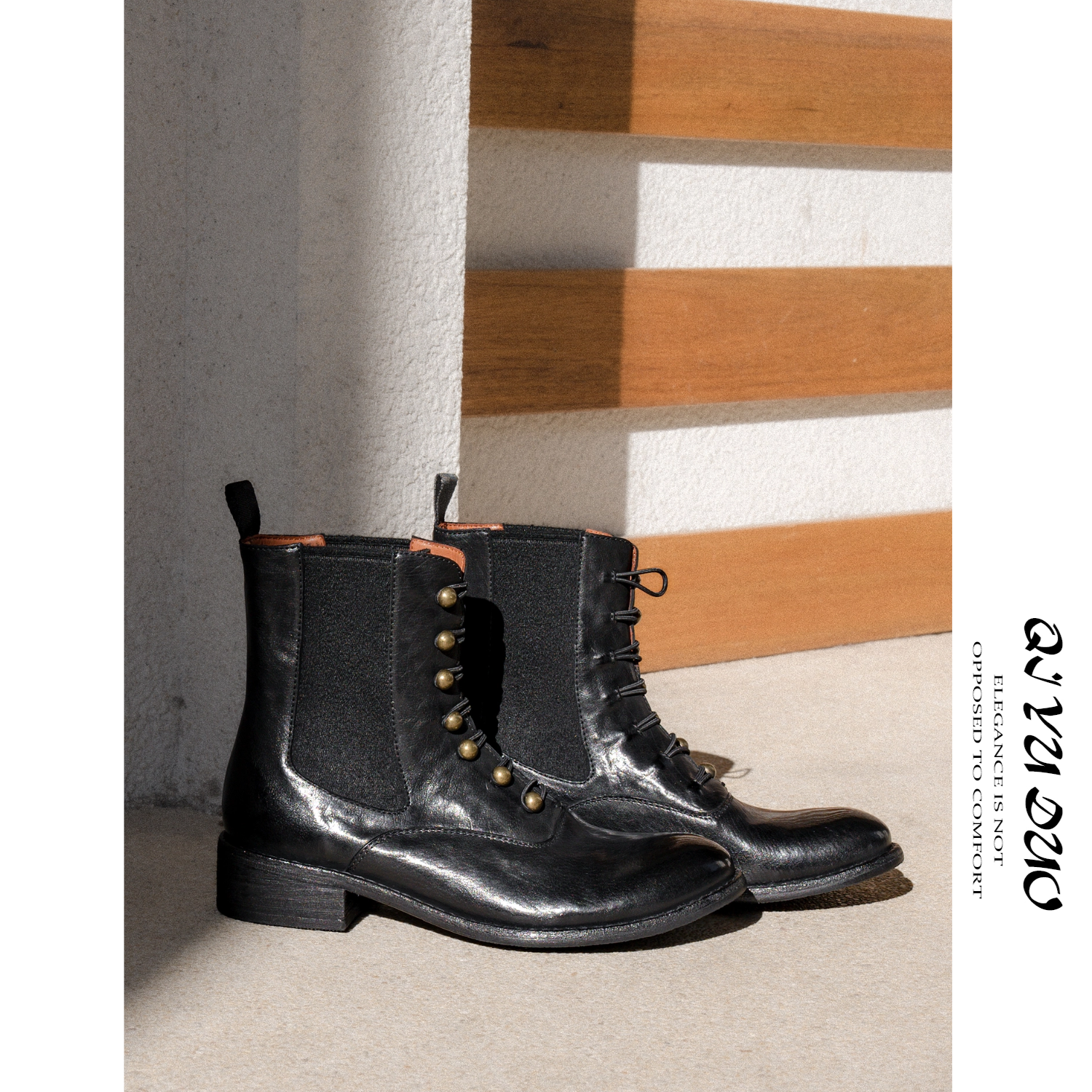 QIYUDUO 水洗牛皮粗跟烟筒切尔西靴女25秋冬新款显瘦机车马丁短靴