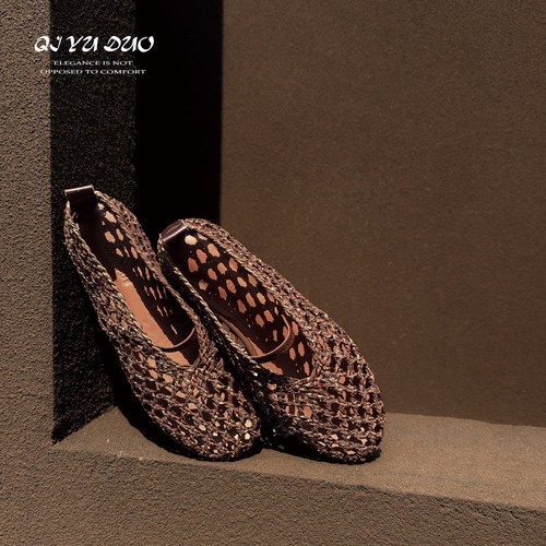 编织渔夫鞋女镂空内增高平底单鞋