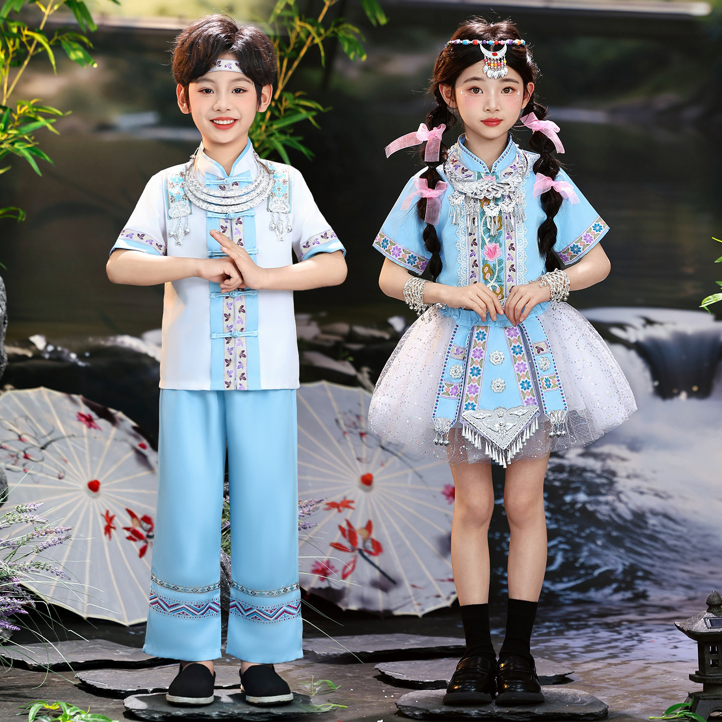 三月三少数民族服装男童广西壮族儿童男新款壮服女童幼儿演出服饰