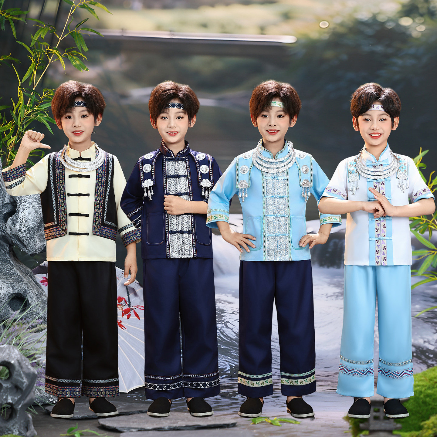 广西壮族服装儿童三月三民族服装男童幼儿演出服苗族彝族表演服装