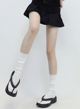 AY To films纯色简约白色长款堆堆袜ins韩国分趾袜高筒二趾袜