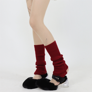 红色针织袜套秋冬保暖踩脚堆堆小腿套加厚雪地靴套女 films