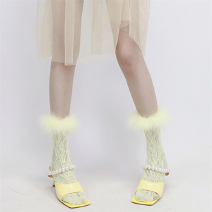 纯欲风彩色羽毛蕾丝堆堆袜子博主同款 films 高街辣妹小腿袜