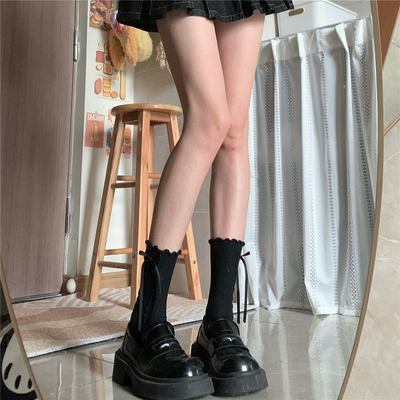 显瘦棉质飘带蝴蝶结中筒袜