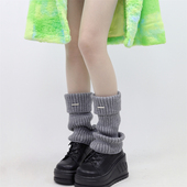 Tofilms秋冬简约金属标灰色宽松腿套加厚保暖博主堆堆针织袜套