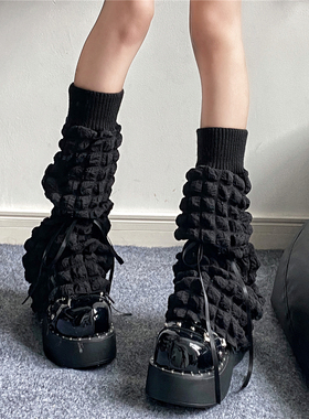 AY To films 小众设计泡芙绸缎绑带喇叭腿套黑色显瘦辣妹阔腿袜套