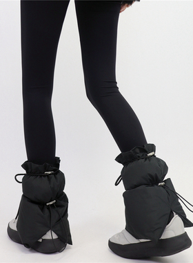 AY Tofilms冬季羽绒棉黑色显瘦袜套抽绳绑带防寒防风保暖加厚腿套