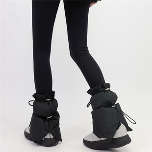 羽绒棉黑色显瘦袜套抽绳绑带防寒防风保暖加厚腿套 Tofilms冬季
