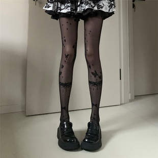 AYTofilms春夏超薄性感黑丝可爱洛丽塔蝴蝶白色丝袜甜美印花丝袜