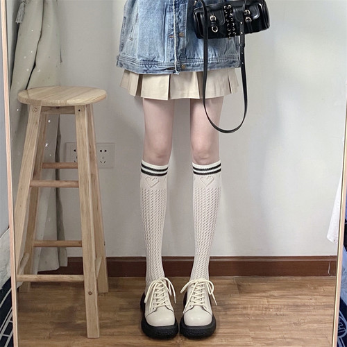 薄款棉质ins镂空爱心双杠小腿袜