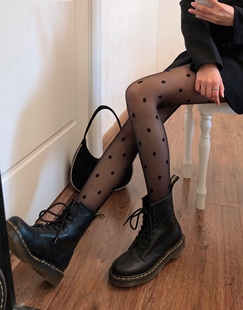 超薄黑丝辣妹搭西装 films 波点黑丝袜圆点蹦迪丝袜暗黑风