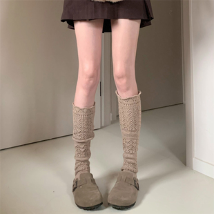AYTofilms 复古卡其镂空袜子女堆堆袜秋冬浮雕针织保暖叠穿小腿袜
