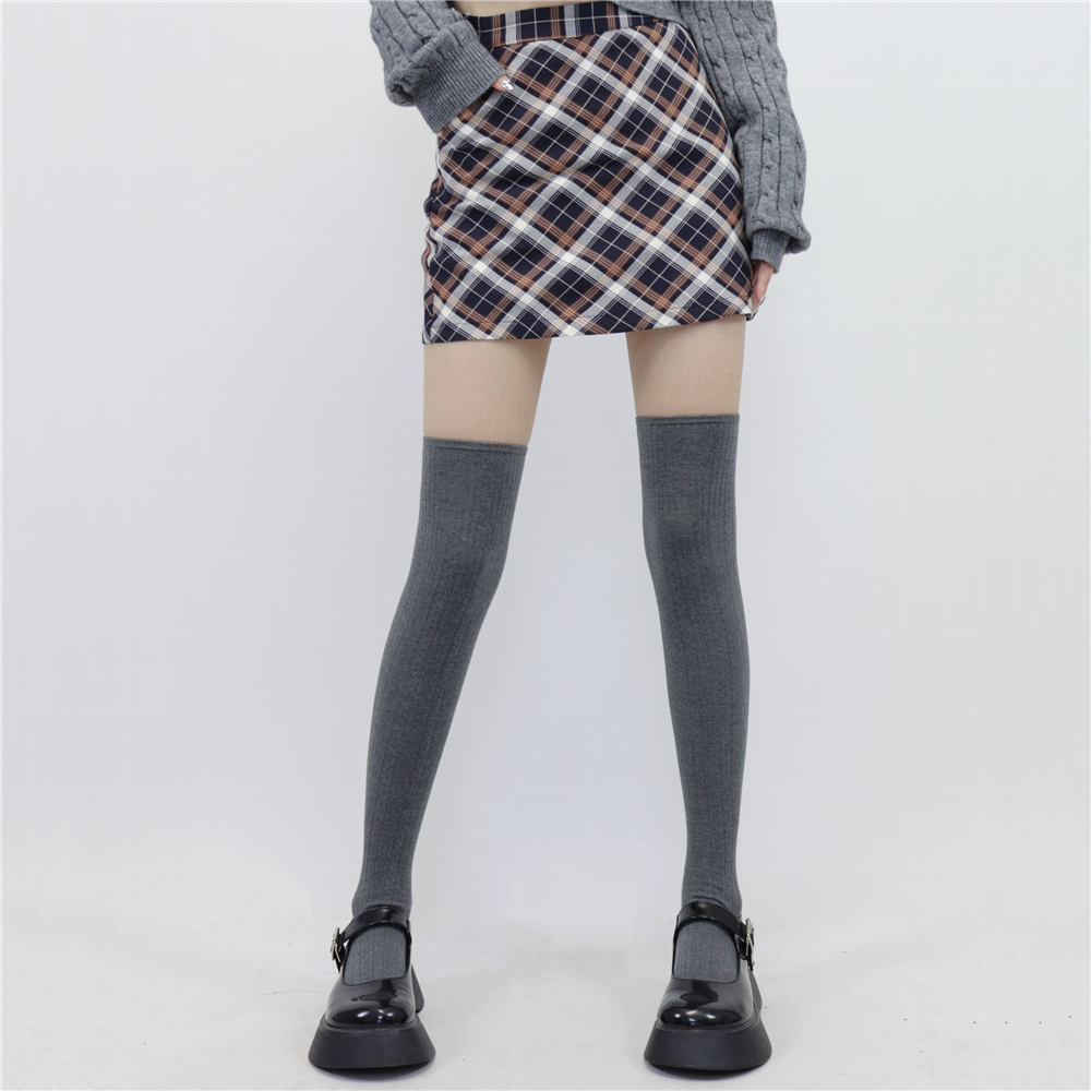 灰色显瘦慵懒风加绒过膝袜冬保暖