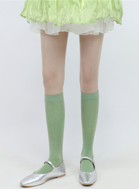 AY To films 春夏绿色银丝小腿袜超薄亮丝韩国ins纯色时髦中筒袜