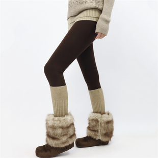 AYTofilms 秋冬毛毛腿套千禧辣妹叠穿Y2K毛绒堆堆拼接仿皮草袜套