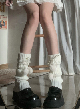 AY To films 可爱少女蕾丝花边堆堆袜套秋冬保暖蝴蝶结毛球小腿套