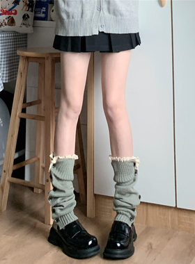 AY To films 博主同款灰色纽扣花边袜套Y2K毛线针织腿套JK堆堆袜