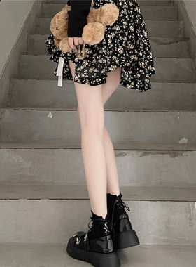 AY To films 黑色木耳边短袜子可爱少女后跟镂空绑带蝴蝶结堆堆袜