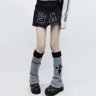 辣妹甜酷暗黑袜套十字架链条小众秋冬阔腿腿套正反穿 films