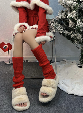 AY To films 圣诞红色针织袜套新年红堆堆袜子保暖小腿套JK大象袜