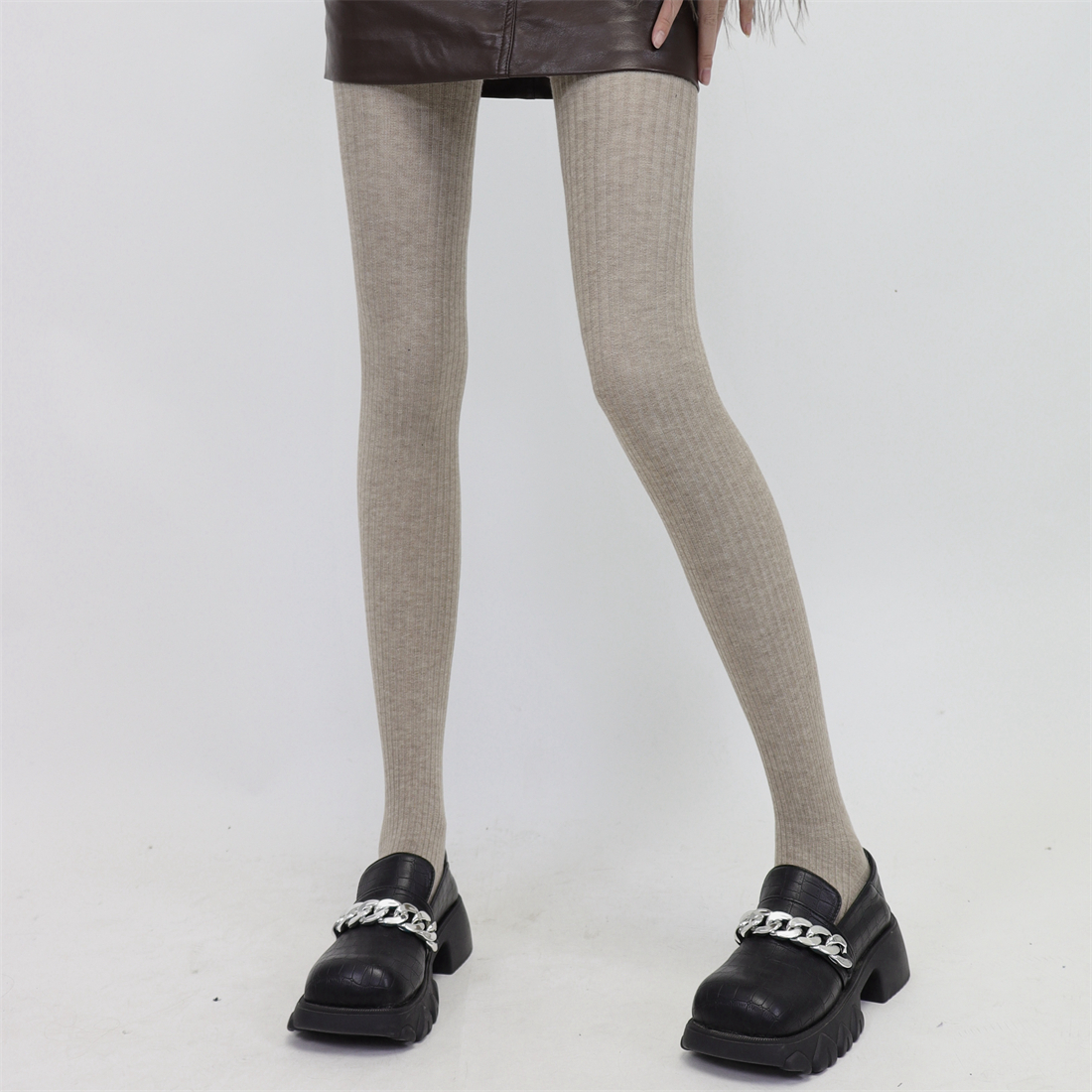 简约宽条保暖显瘦加厚打底连裤袜