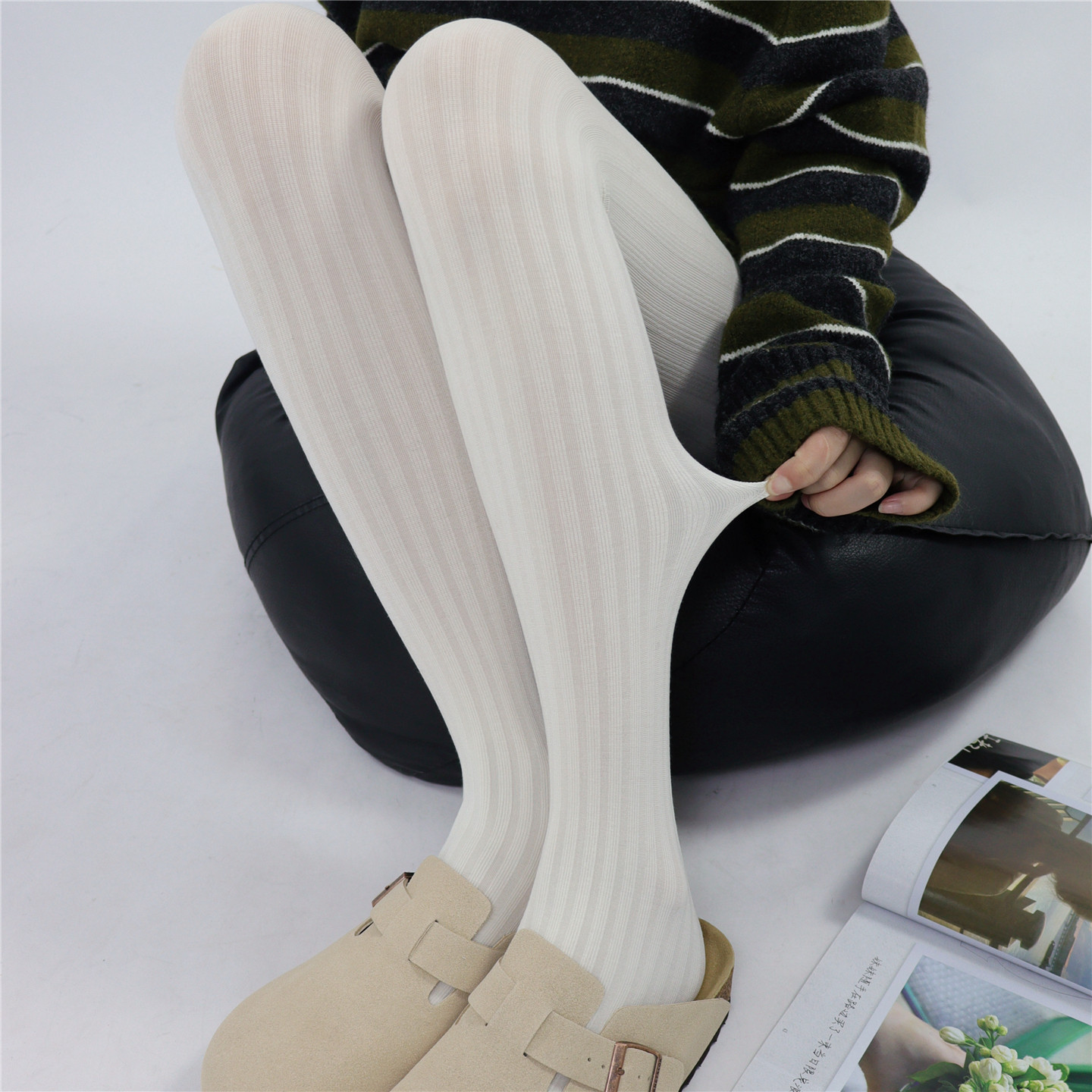 AYTofilms宽条纯欲竖纹奶白春秋连裤袜显瘦打底袜微透肉百搭裤袜,女士内衣/男士内衣/家居服,连裤袜/打底袜,淘宝优惠券,粉丝福利购,淘宝优惠卷
