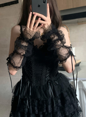 AYTofilms夏洛丽塔薄款波点网纱袖子防晒百搭蕾丝袖套辣妹y2k手套