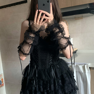 AYTofilms夏洛丽塔薄款波点网纱袖子防晒百搭蕾丝袖套辣妹y2k手套