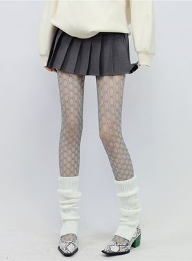 AY To films 蓝色渔网连裤袜春夏个性Y2K彩色超薄镂空小众网格袜