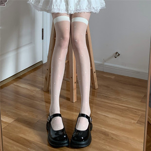 Tofilms奶白小爱心春夏超薄任意剪过膝袜日系JK纯欲大腿长筒袜