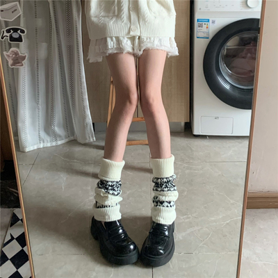 保暖女针织撞色费尔岛袜套