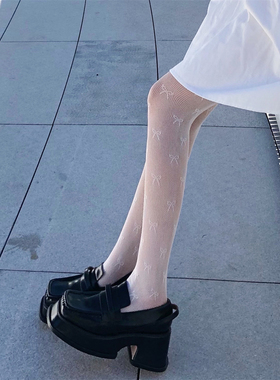 AY To films 纯欲风白色小蝴蝶结蕾丝网袜JK连裤袜性感黑色丝袜子