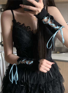 AY Tofilms千禧少女手套亚文化Y2K辣妹DIY绑带套袖木耳边露指手袖