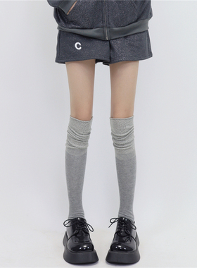 AY To films 秋冬叠穿拼色袜套日系少女过膝腿套显瘦灰色堆堆靴套