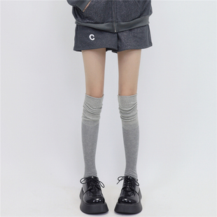 秋冬叠穿拼色袜套日系少女过膝腿套显瘦灰色堆堆靴套 films