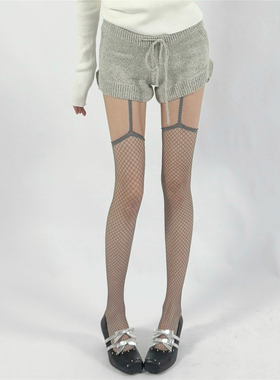 AYTofilms性感辣妹y2k镂空蕾丝花边渔网袜纯欲灰色长筒过膝吊带袜