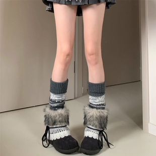 AYTofilms 费尔岛搭毛毛靴套翻边雪花堆堆袜套秋冬保暖羊毛护腿套