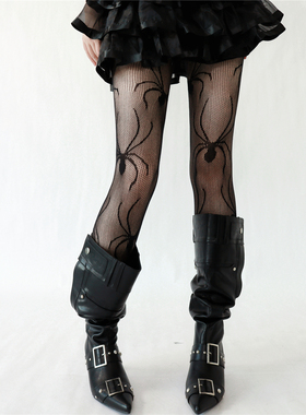 AYTofilms 黑色蜘蛛渔网袜y2k亚比辣妹暗黑系连裤袜显瘦镂空网袜
