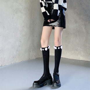 films立体黑白玫瑰花小腿袜泡泡纱棉质ins复古长袜网红袜子