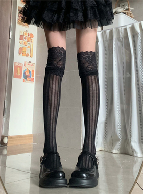 AYTofilms 春夏薄网眼透气高筒袜日系蕾丝花边过膝袜洛丽塔长筒袜