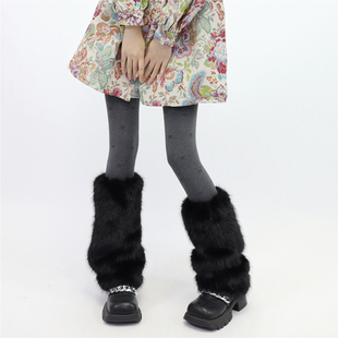 AYTofilms秋冬毛毛仿皮草腿套亚文化y2k辣妹保暖加厚毛绒堆堆袜套