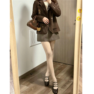 燕麦色竖条微压显瘦咖色打底袜秋冬600D烟灰色连裤 films 袜