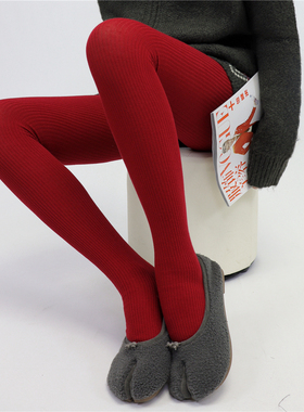 AY To films 安可拉红秋冬保暖裤袜竖条连裤袜分趾棉质灰色打底袜
