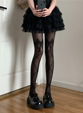 AY Tofilms交叉绑带大蝴蝶黑色美腿丝袜洛丽塔薄款性感黑丝连裤袜