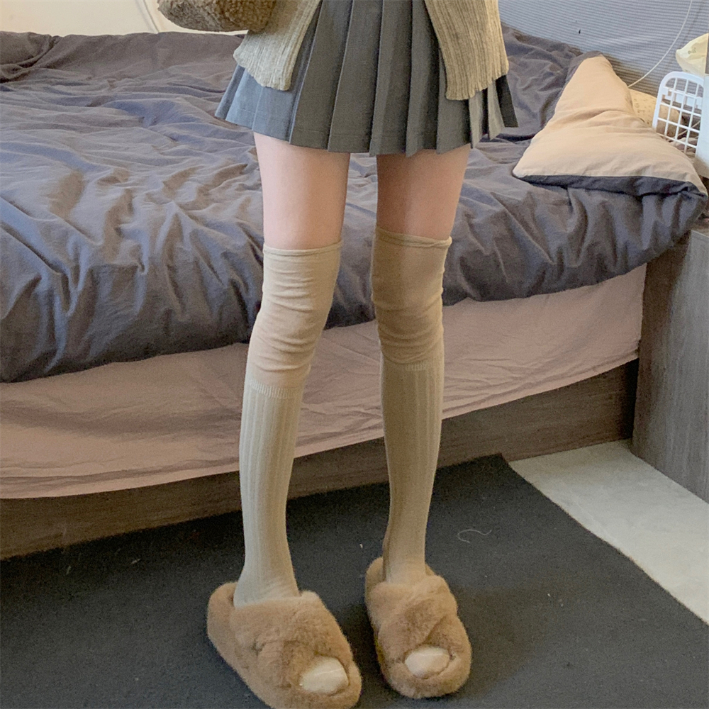 慵懒棉纱堆叠过膝袜拼接堆堆袜