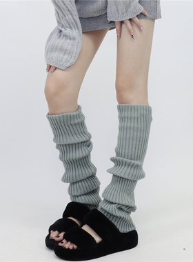 AY To films 千禧辣妹加厚保暖灰色腿套针织粗条毛线加长堆堆袜套